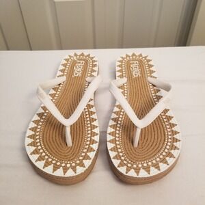 Flojos White Tan Geometric Sunburst Rope Textured Flip Flop Sandals Womens 7-8